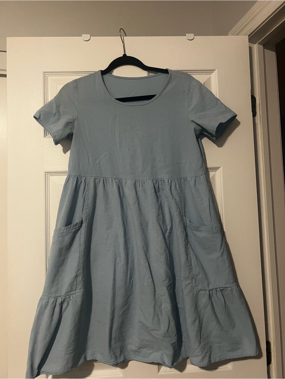 Light Blue Short Sleeve Dress with Pockets